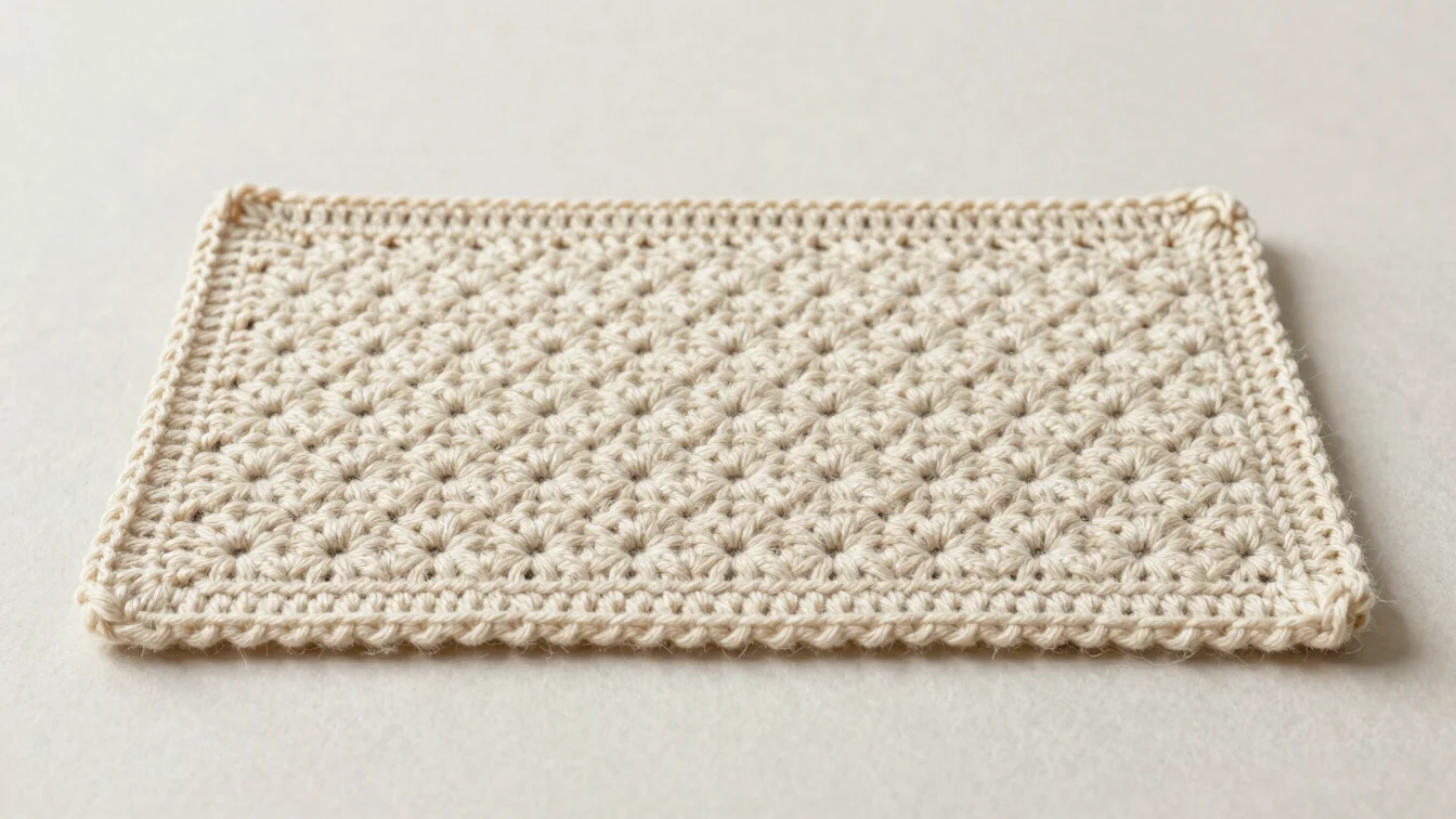 Close textile study of a crocheted stitch pattern in natural fibr